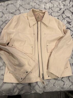 Free People Cream Lightweight Zip-Front Shirt Jacket